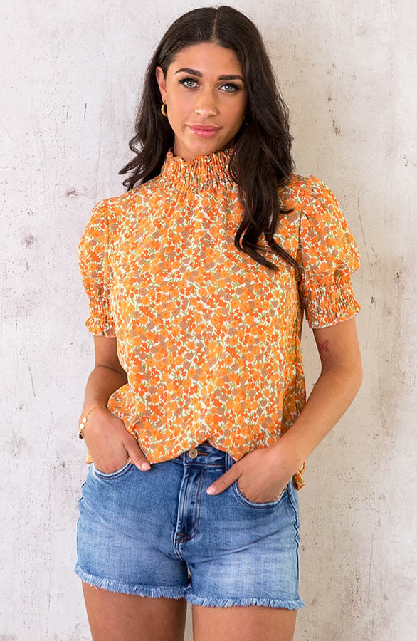 Col Top Bloemenprint Oranje – shoparchief