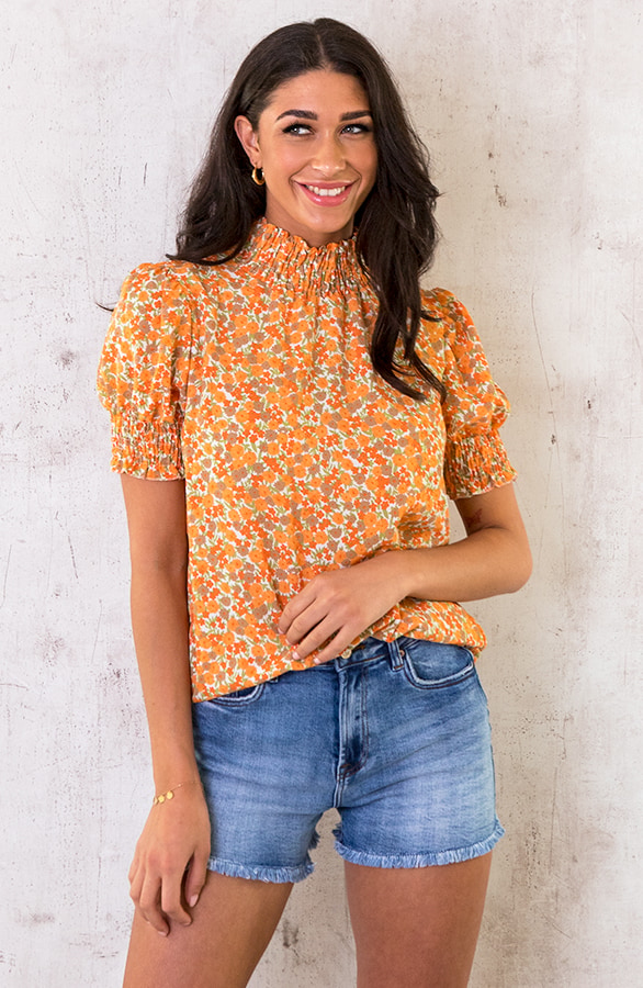Col Top Bloemenprint Oranje – shoparchief, foto 3