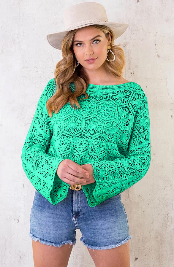 Cropped Crochet Top Neon Lime – shoparchief, foto 2