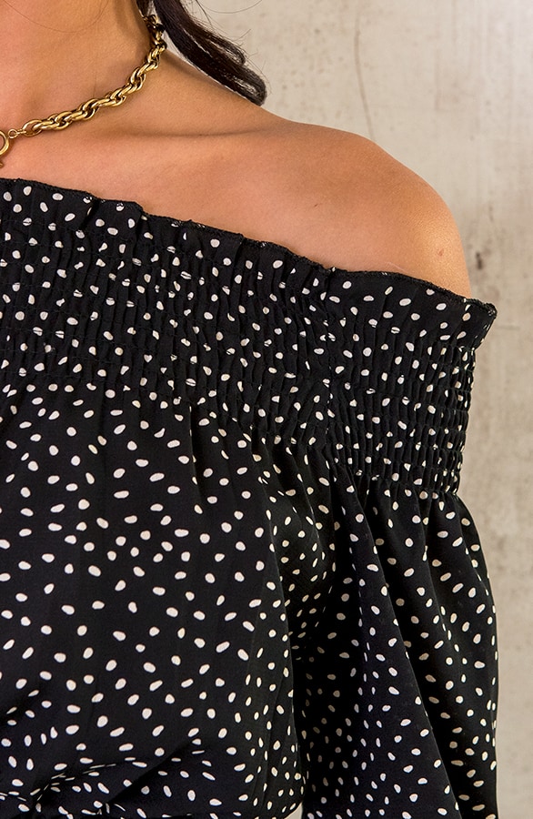 Cropped Off Shoulder Stippen Top – shoparchief, foto 8