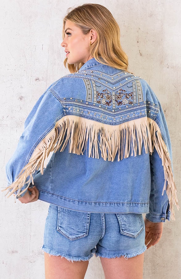 Embroidery Fringe Denim Jacket – shoparchief, foto 4