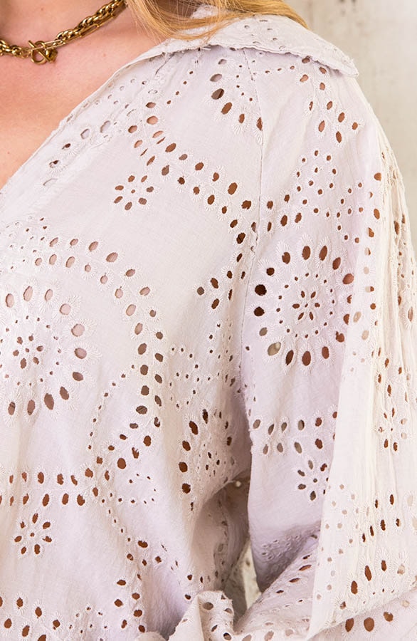 Katoenen Embroidery Oversized Blouse Beige – shoparchief, foto 6