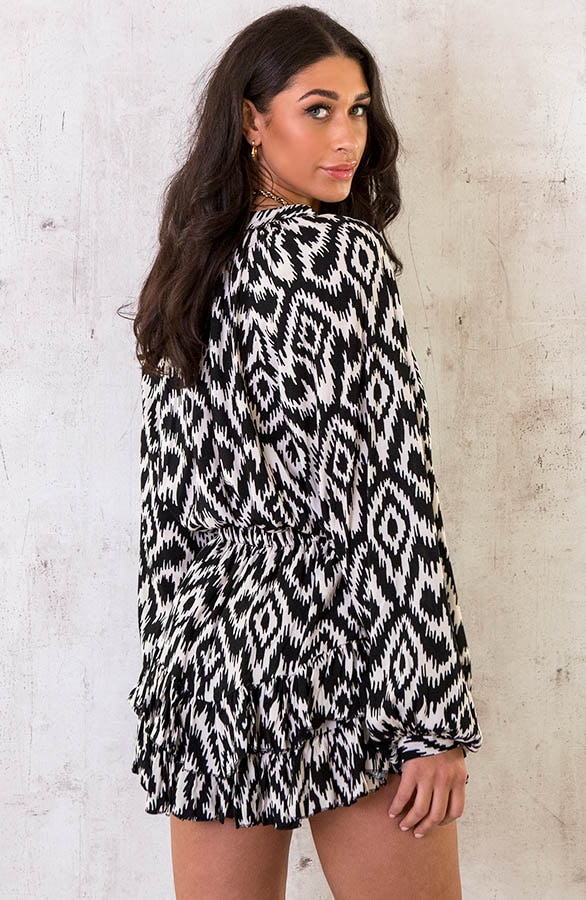Oversized Blouse Print Zwart Wit – shoparchief, foto 4