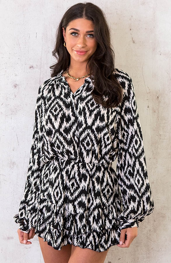 Oversized Blouse Print Zwart Wit – shoparchief