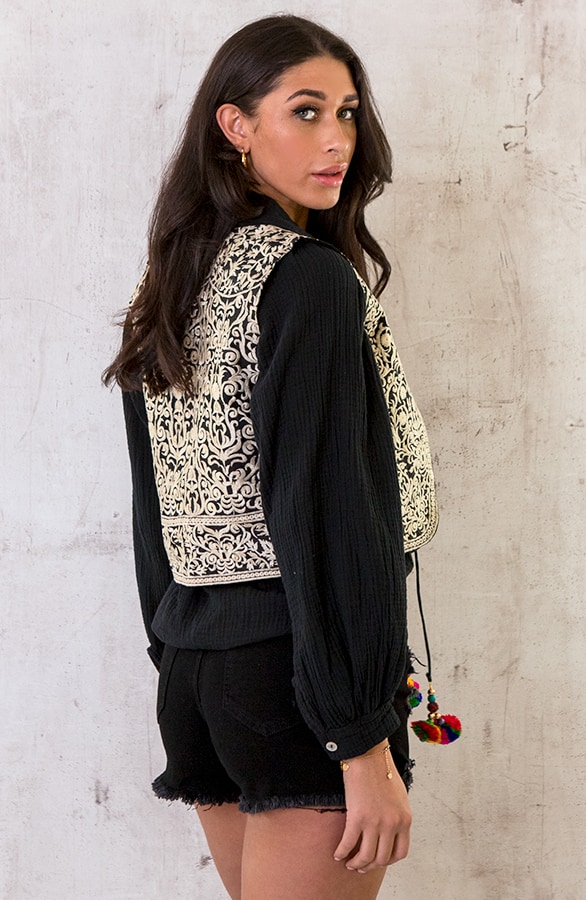 Geborduurde Gilet Zwart Beige – shoparchief, foto 5