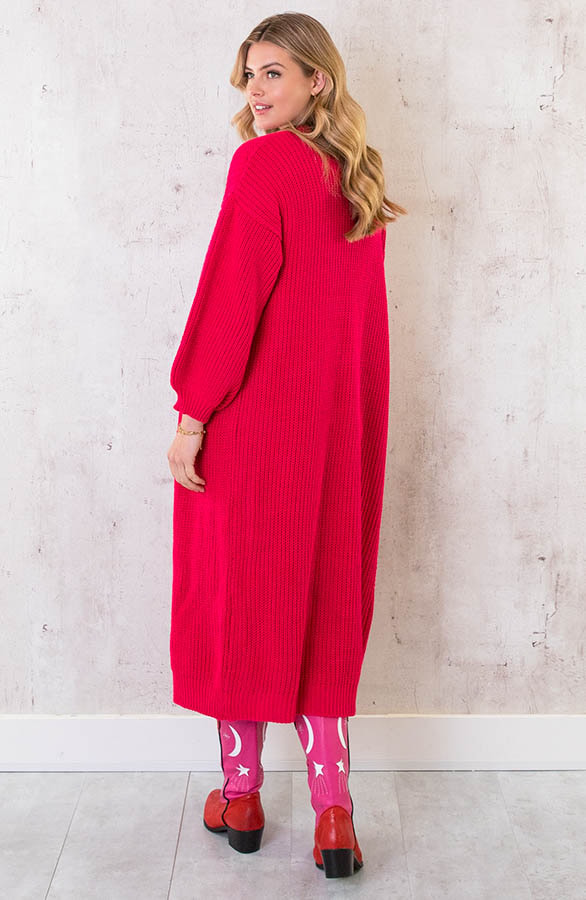 Gebreid Vest Lang Fuchsia – shoparchief