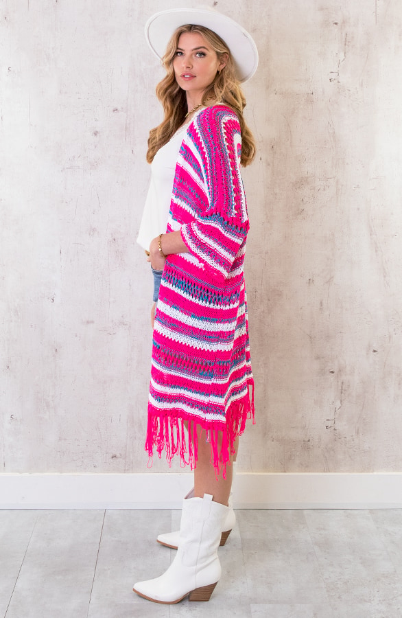 Gehaakt Fringe Vest Fuchsia – shoparchief, foto 3
