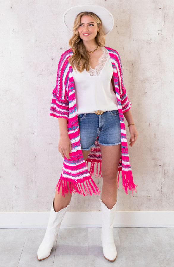 Gehaakt Fringe Vest Fuchsia – shoparchief, foto 2