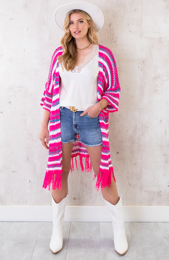 Gehaakt Fringe Vest Fuchsia – shoparchief