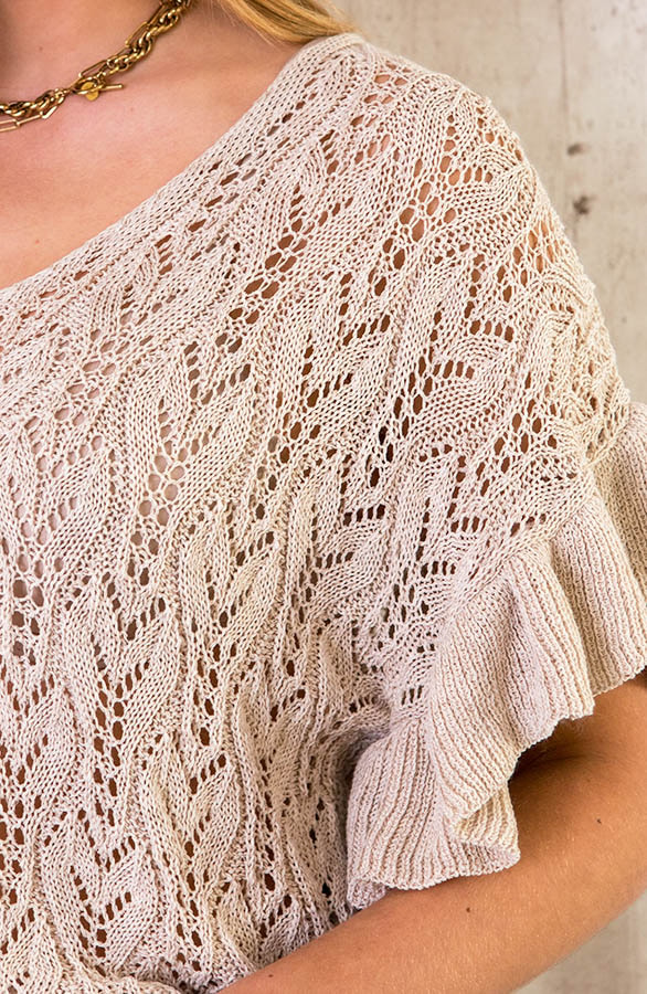 Gehaakte Ruffle Top Beige – shoparchief, foto 5