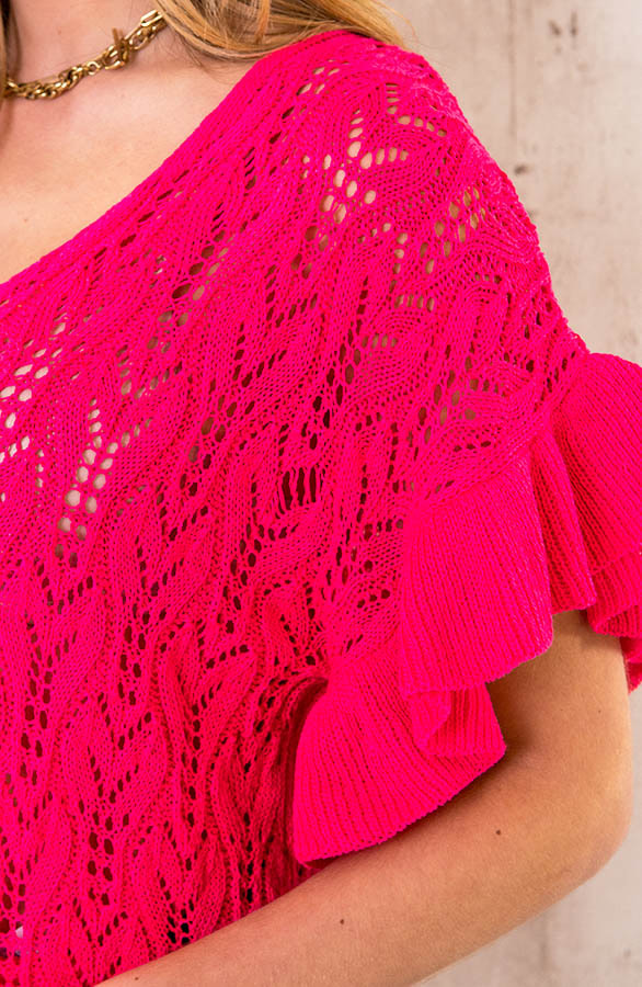Gehaakte Ruffle Top Fuchsia – shoparchief, foto 5