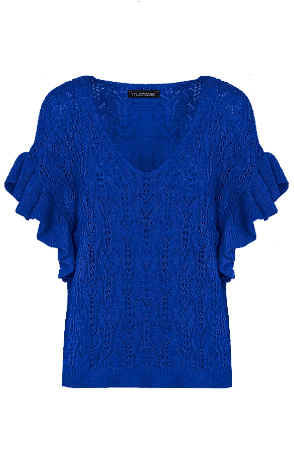 Gehaakte Ruffle Top Kobalt – shoparchief