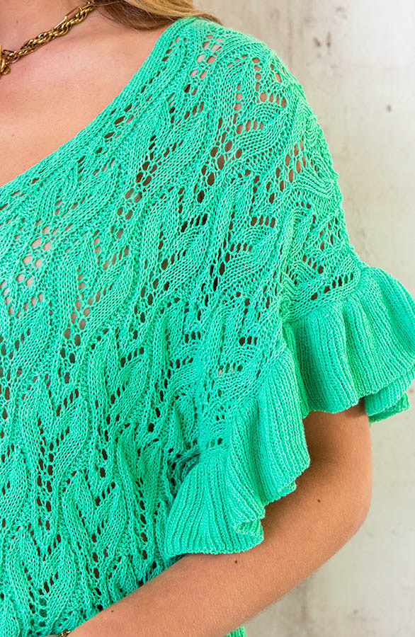 Gehaakte Ruffle Top Neon Lime – shoparchief, foto 4