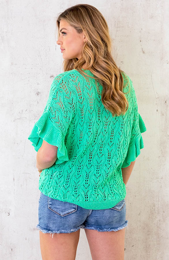 Gehaakte Ruffle Top Neon Lime – shoparchief, foto 3