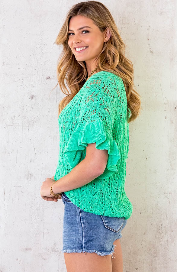 Gehaakte Ruffle Top Neon Lime – shoparchief, foto 2