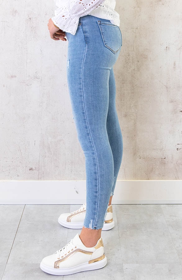 High Waist Skinny Jeans Damaged Light Blue – shoparchief, foto 2