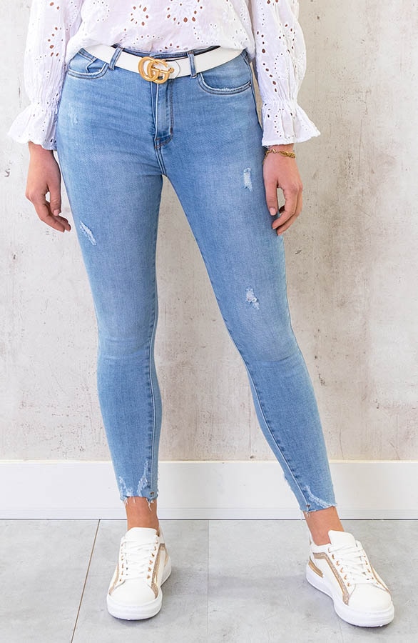 High Waist Skinny Jeans Damaged Light Blue – shoparchief