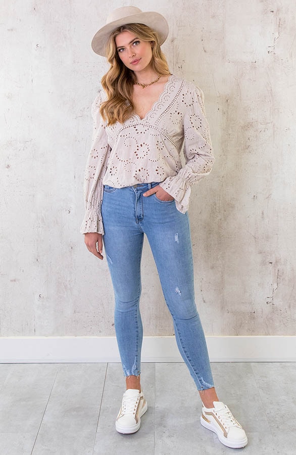 High Waist Skinny Jeans Damaged Light Blue – shoparchief, foto 5