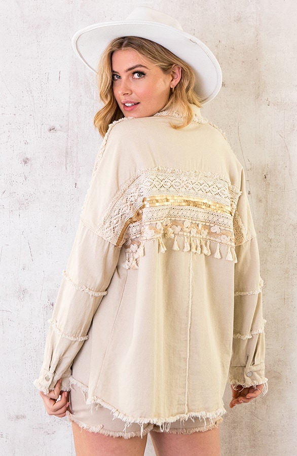 Ibiza Tassel Jacket Oversized Beige – shoparchief, foto 4