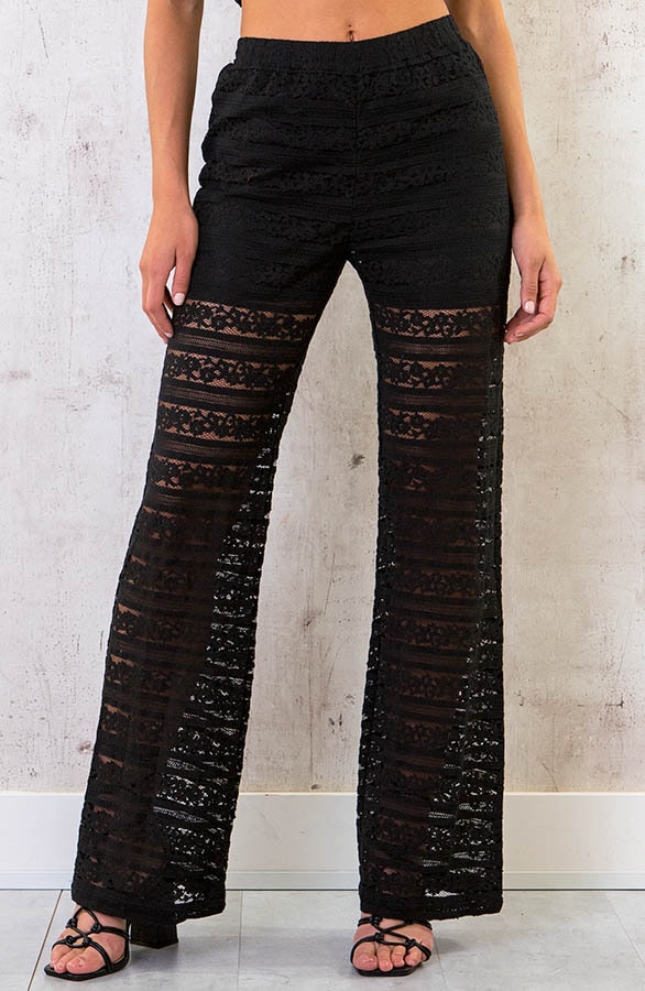 Kanten Flared Broek Zwart – shoparchief