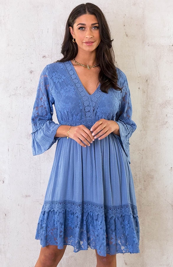 Kanten Jurk Jeansblauw – shoparchief, foto 2
