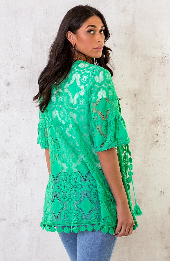 Kanten Kimono Kort Bright Green – shoparchief, foto 3