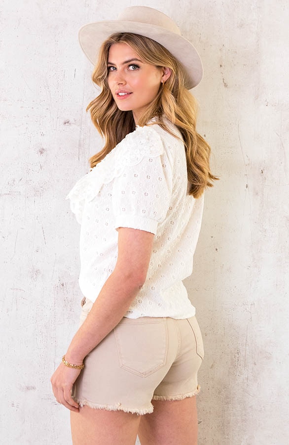 Kanten Ruffle Blouse Ecru – shoparchief, foto 3