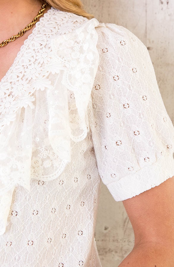 Kanten Ruffle Blouse Ecru – shoparchief, foto 5