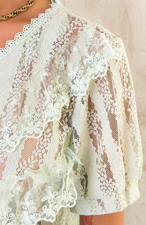 Kanten Ruffle Blouse Mint – shoparchief, foto 7