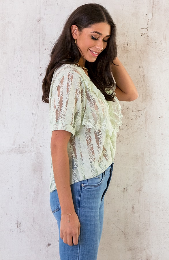 Kanten Ruffle Blouse Mint – shoparchief, foto 3