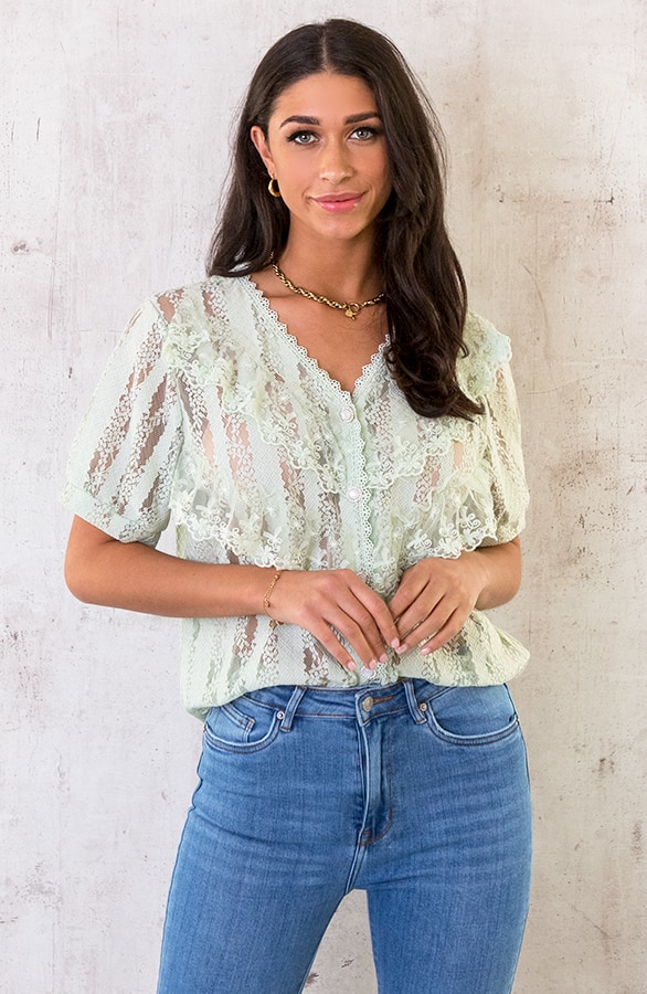 Kanten Ruffle Blouse Mint – shoparchief, foto 2