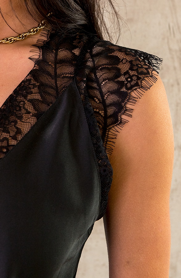 Kanten Silk Top Zwart – shoparchief, foto 5