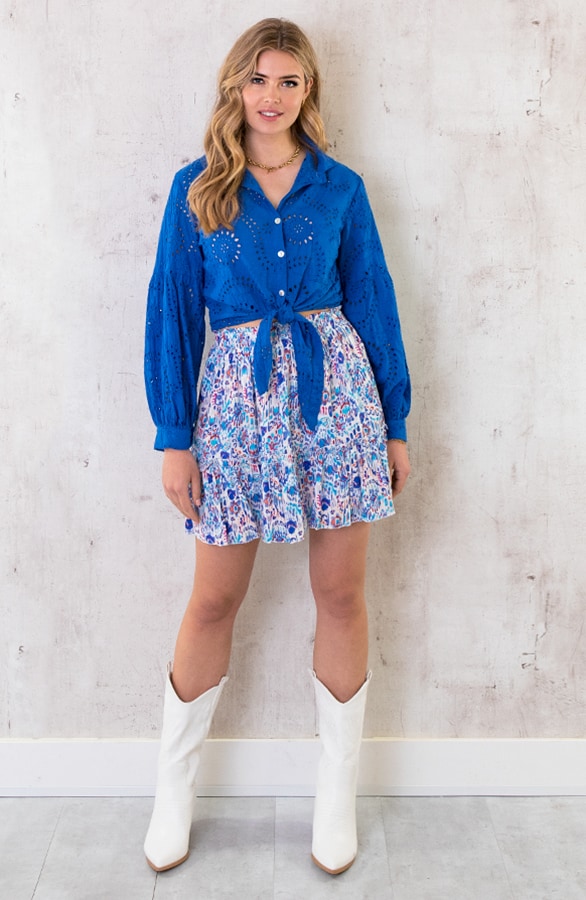 Katoenen Embroidery Knoop Blouse Kobalt – shoparchief, foto 6
