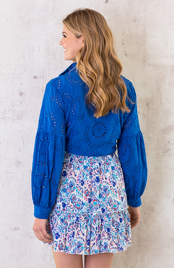 Katoenen Embroidery Knoop Blouse Kobalt – shoparchief, foto 5