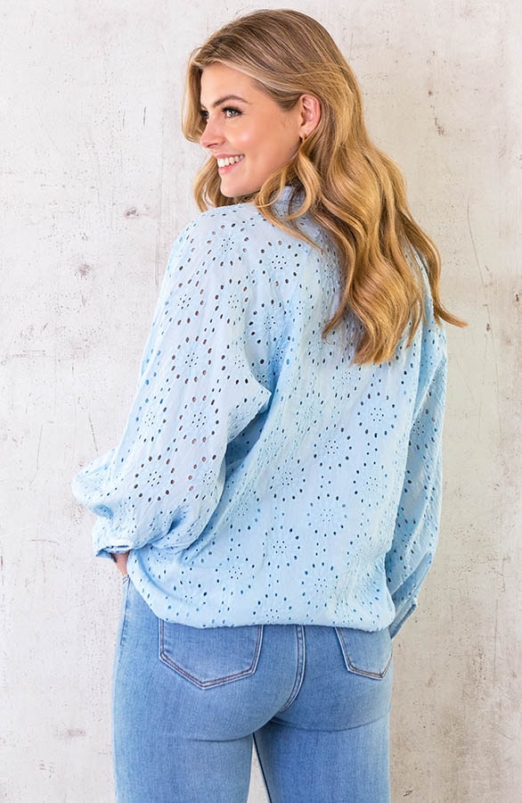 Katoenen Embroidery Oversized Blouse Babyblauw – shoparchief, foto 4