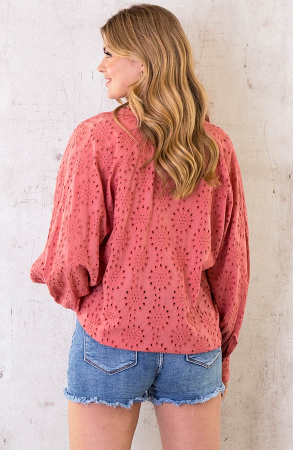 Katoenen Embroidery Oversized Blouse Dust Roze – shoparchief, foto 4