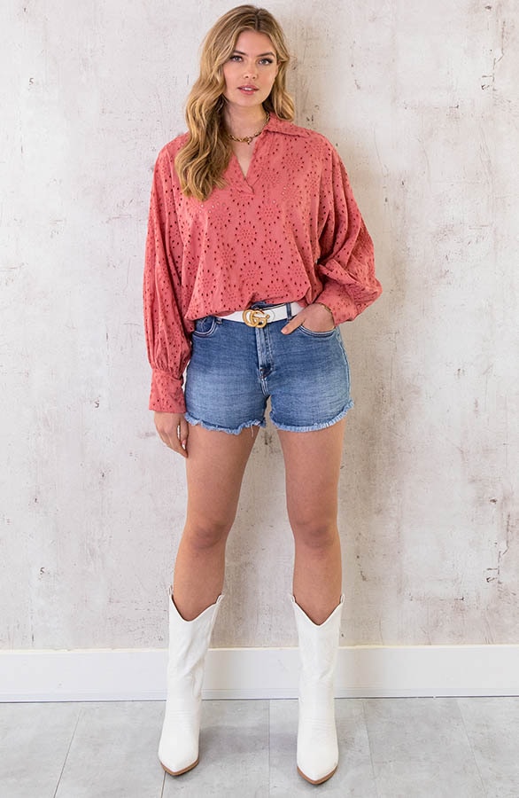 Katoenen Embroidery Oversized Blouse Dust Roze – shoparchief, foto 6