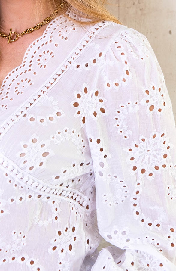 Katoenen V-hals Top Embroidery Ecru – shoparchief, foto 5