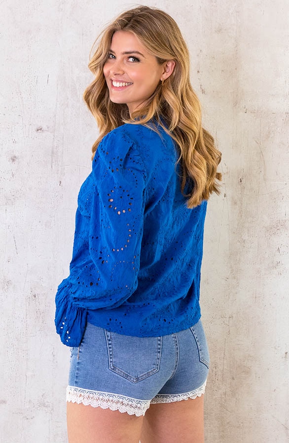 Katoenen V-hals Top Embroidery Kobalt – shoparchief, foto 4
