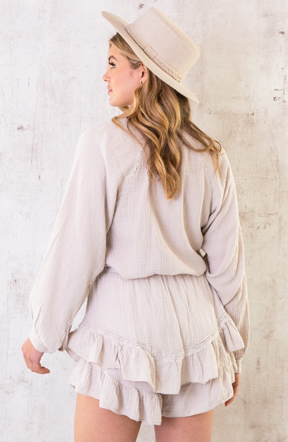 Knopen Blouse Mousseline Beige – shoparchief, foto 4