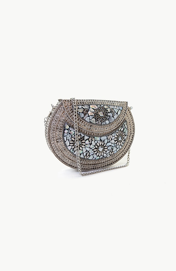 Luxury Metal Stone Clutch Zilver – shoparchief, foto 3