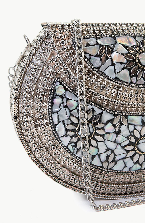 Luxury Metal Stone Clutch Zilver – shoparchief, foto 4