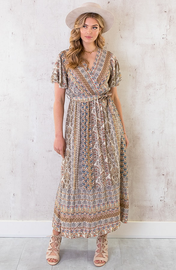 Maxi Print Jurk Toscane Beige – shoparchief