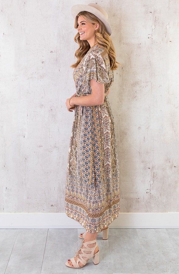 Maxi Print Jurk Toscane Beige – shoparchief, foto 3