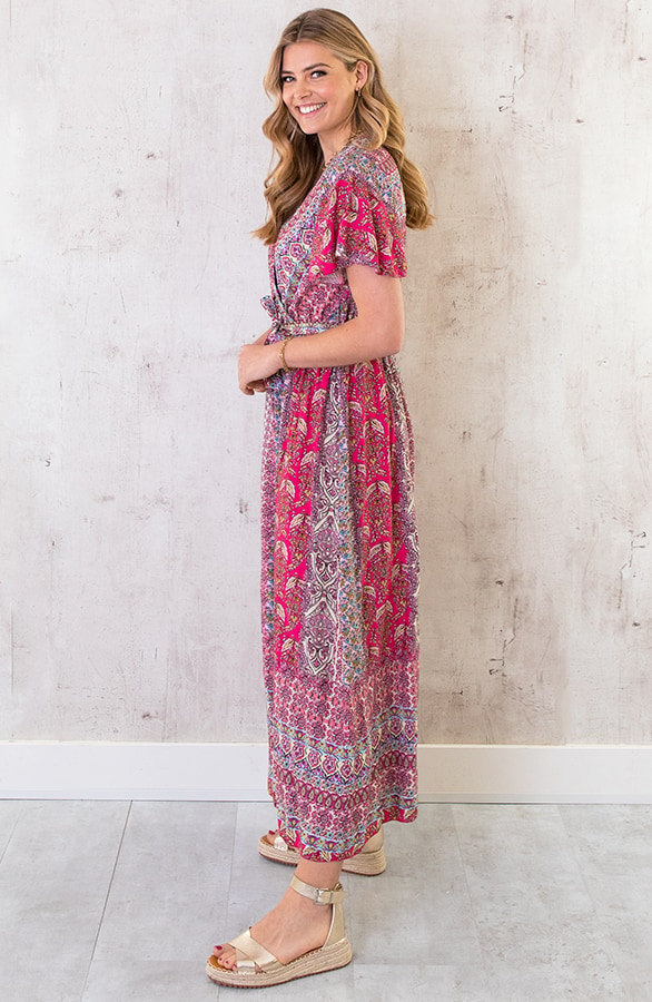 Maxi Print Jurk Toscane Fuchsia – shoparchief, foto 3