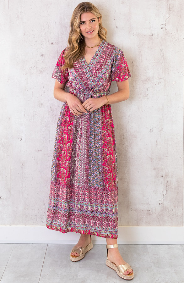 Maxi Print Jurk Toscane Fuchsia – shoparchief