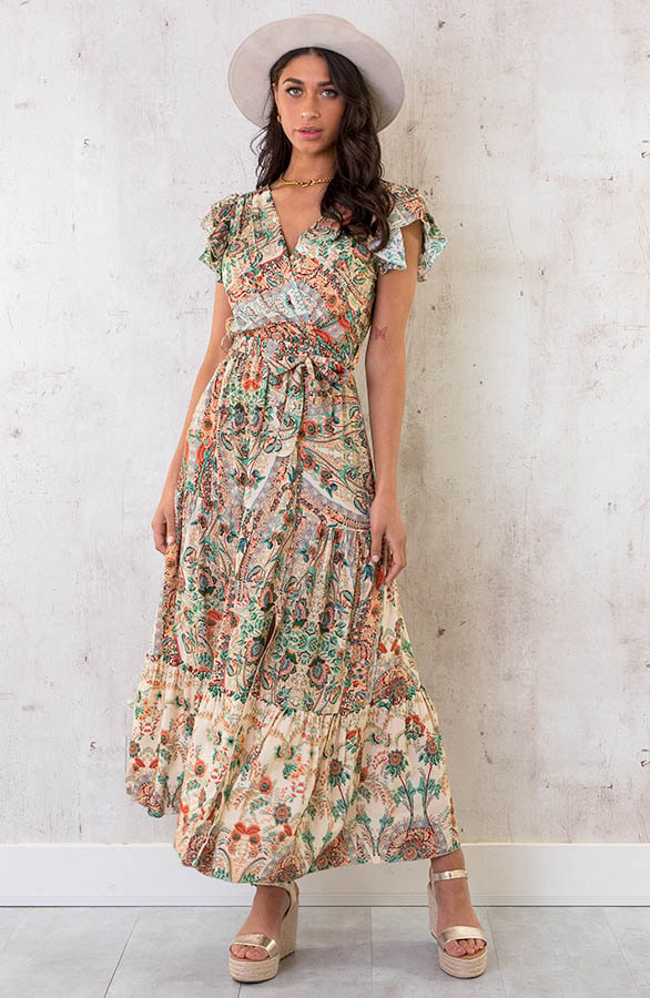 Maxi Jurk Colorful Print Beige – shoparchief