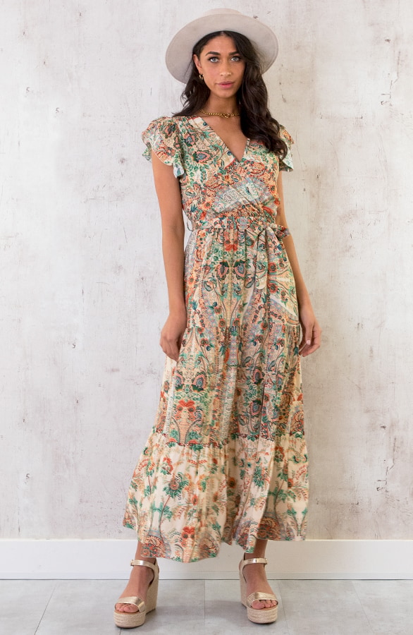 Maxi Jurk Colorful Print Beige – shoparchief, foto 4