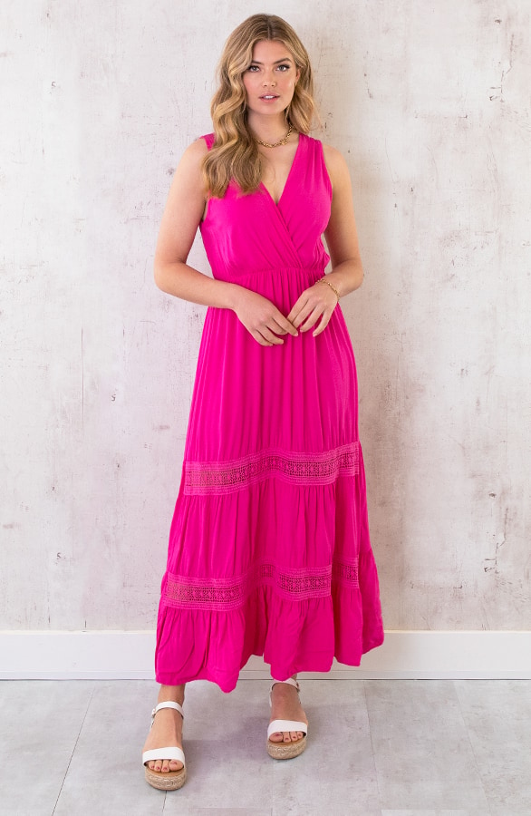 Maxi Jurk Kanten Rand Fuchsia – shoparchief, foto 2