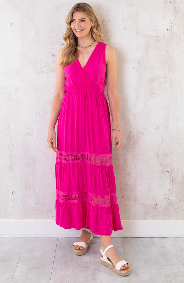 Maxi Jurk Kanten Rand Fuchsia – shoparchief, foto 3